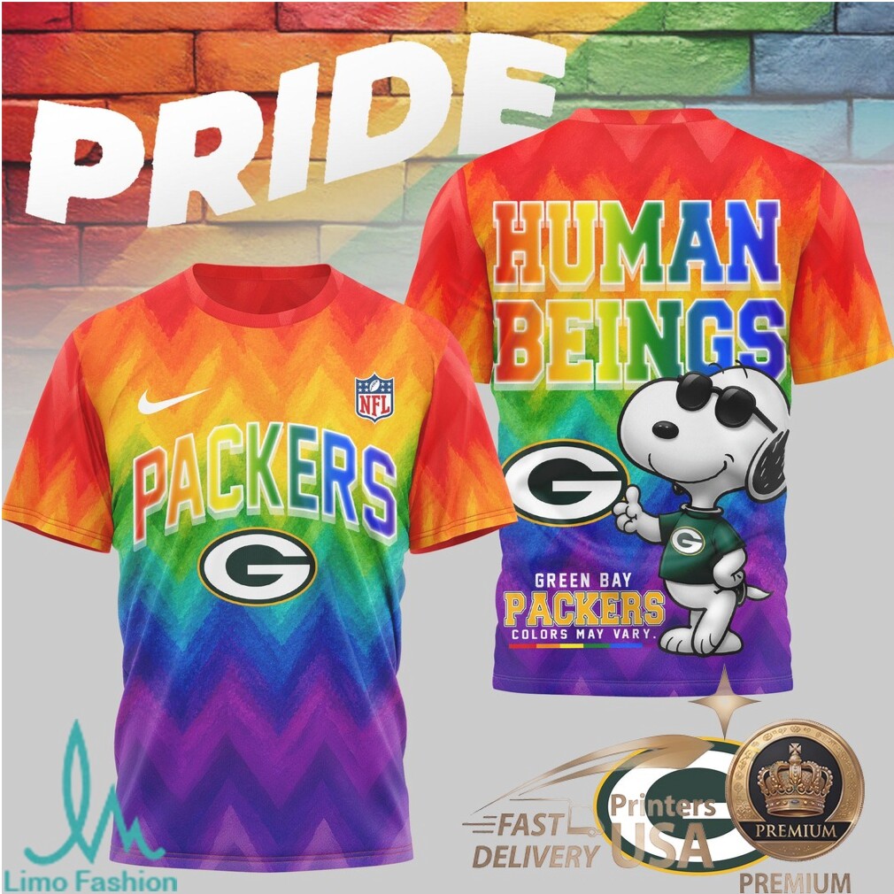Green Bay Packers Snoopy Pride Human Beings Rainbow T Shirt - Limotees LLC