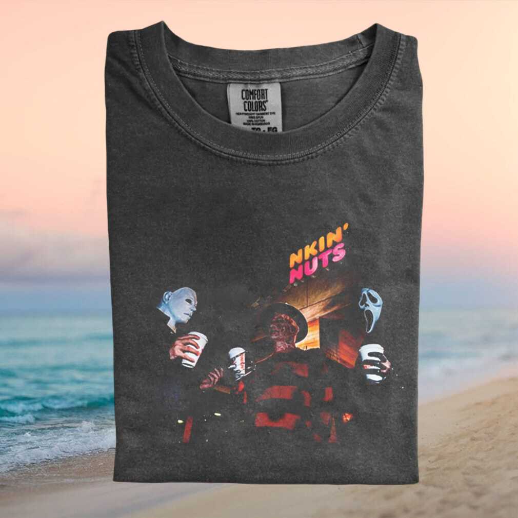 Horror Movie Villains Coffee Drinking Funny Mashup Graphic T Shirt - Limotees LLC