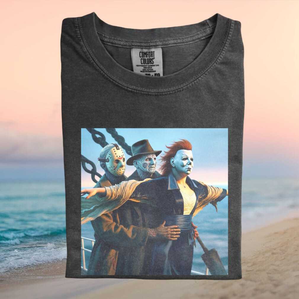 Horror Movie Villains Titanic Romantic Pose Funny Graphic T Shirt - Limotees LLC