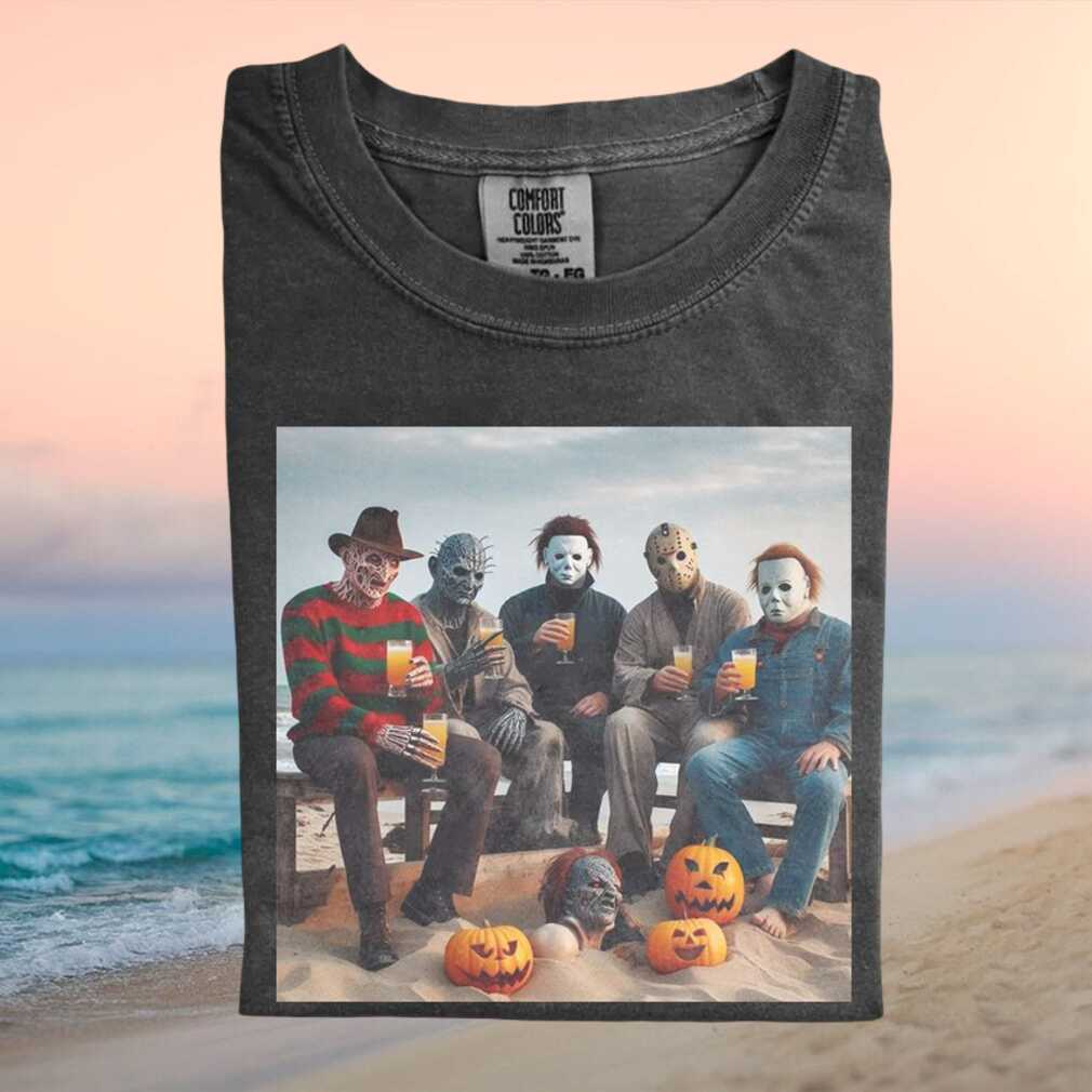 Horror Villains Beach Sunset Drinking Orange Juice T Shirt - Limotees LLC
