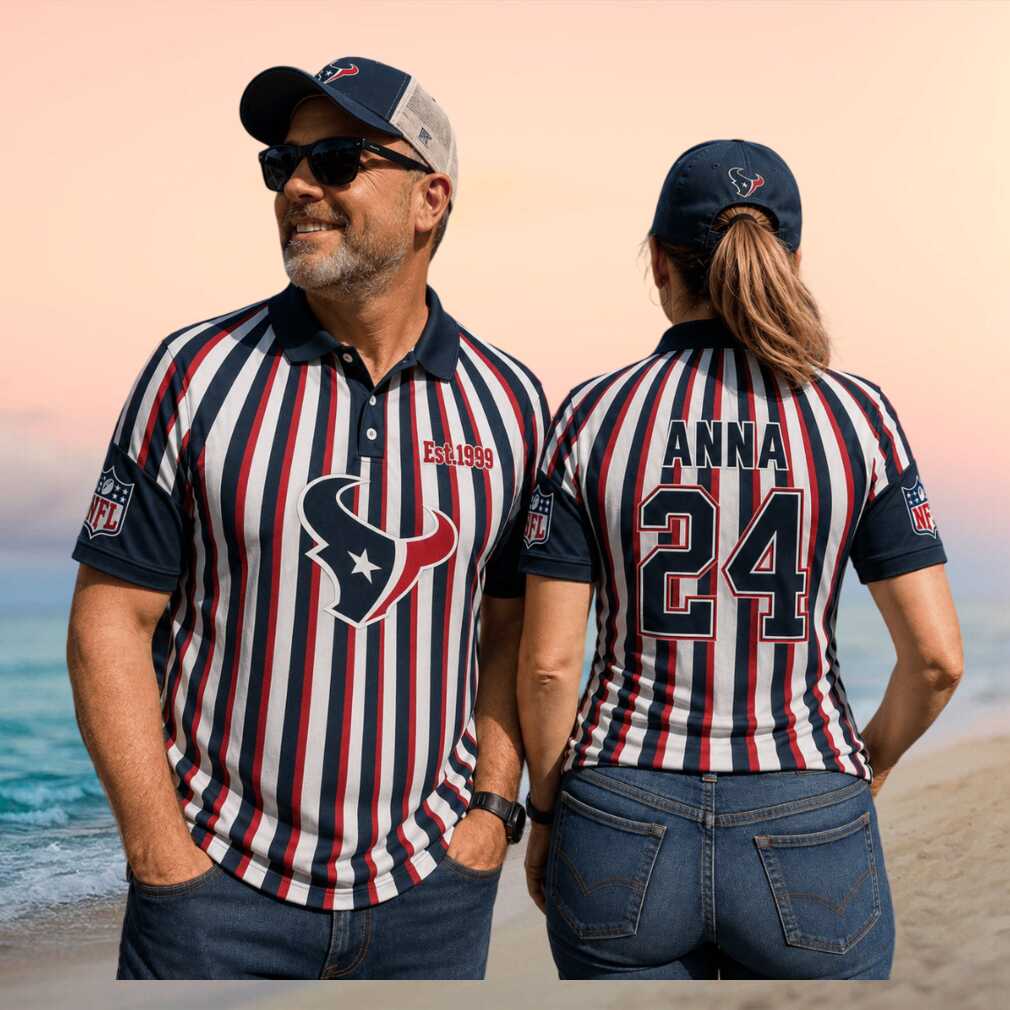 Houston Texans Custom Name Number Est 1999 Striped Polo Football Fan Gift Men Women Shirt