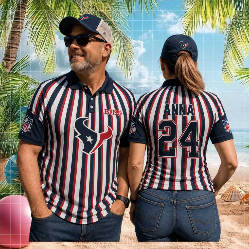 Houston Texans Custom Name Number Est 1999 Striped Polo Football Fan Gift Men Women Shirt