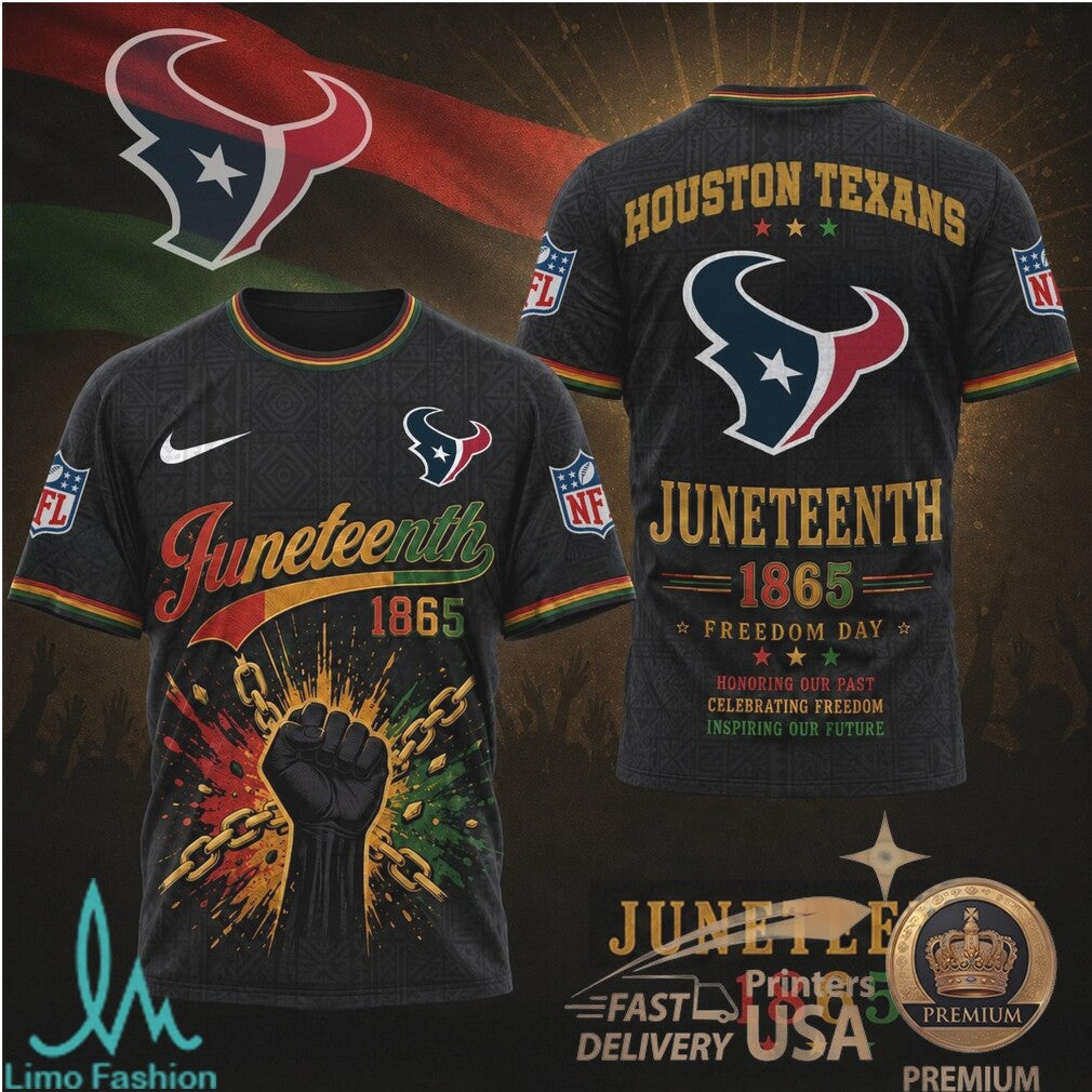 Houston Texans Juneteenth 1865 Freedom Day Graphic T Shirt - Limotees LLC
