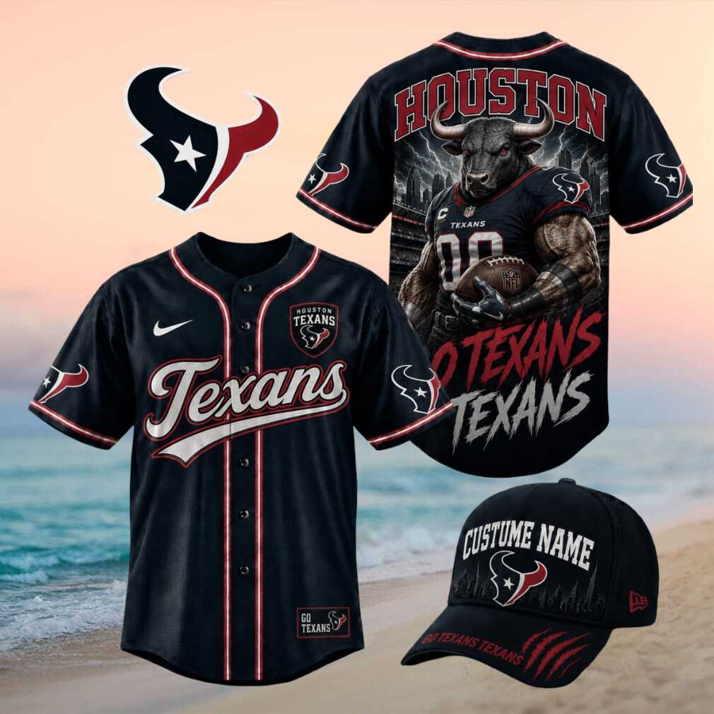 Houston Texans Muscular Bull Mascot Go Texans Baseball Jersey