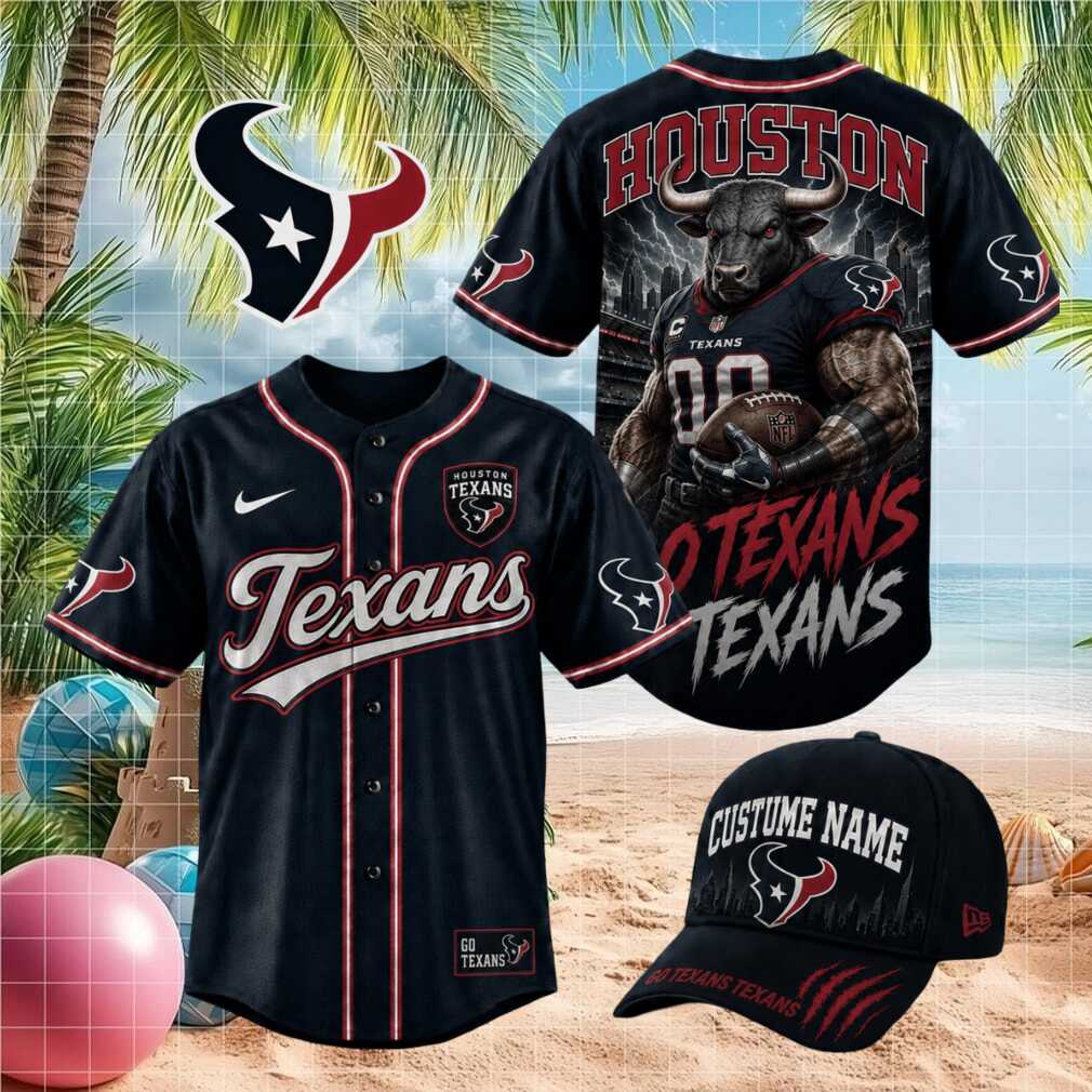 Houston Texans Muscular Bull Mascot Go Texans Baseball Jersey