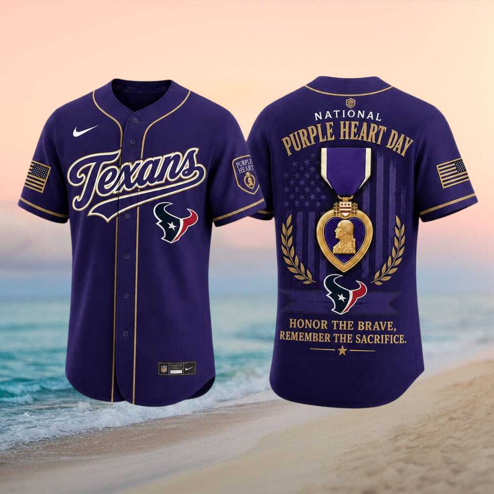 Houston Texans Purple Heart Day Honor The Brave Baseball Shirt