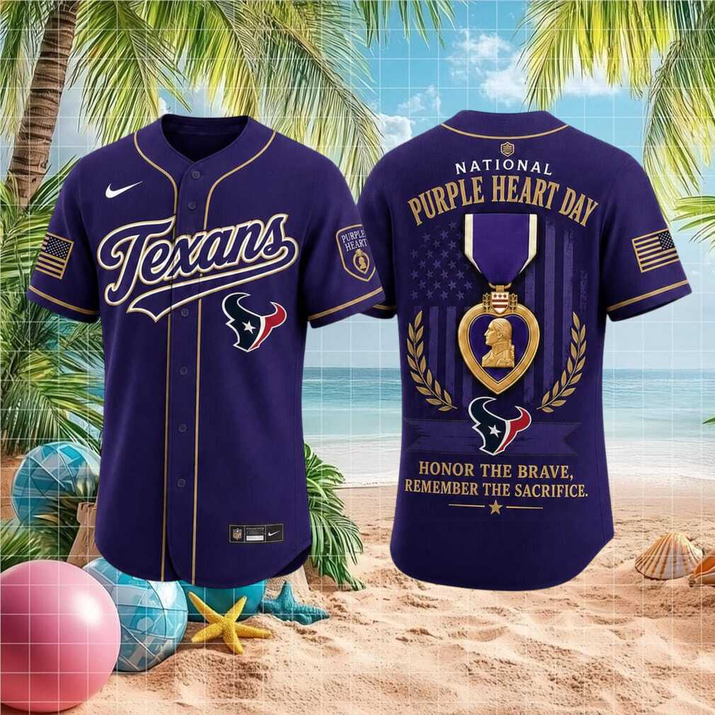 Houston Texans Purple Heart Day Honor The Brave Baseball Shirt