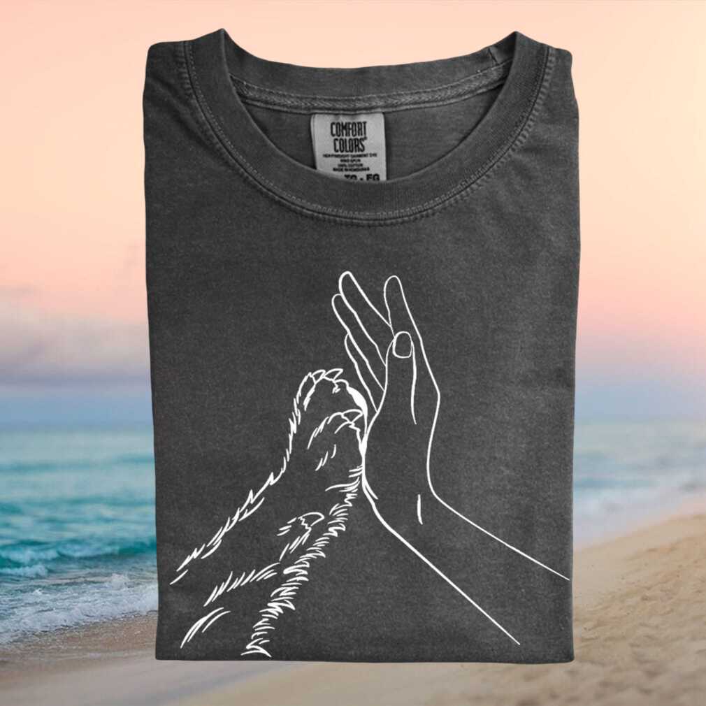 Human Hand And Cat Paw High Five Illustration T Shirt - Limotees LLC