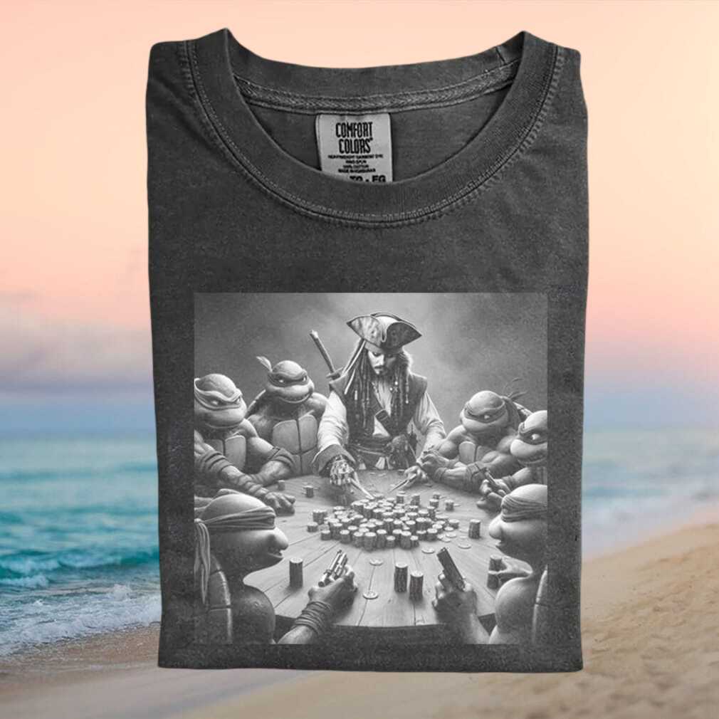 Jack Sparrow and Ninja Turtles Poker Game Fan Art T Shirt - Limotees LLC