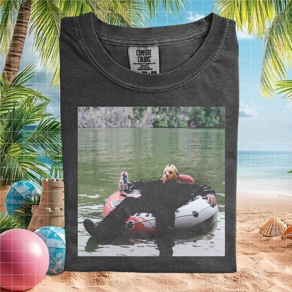 Jason Voorhees Floating In Lake With Beer Funny Horror Movie T Shirt