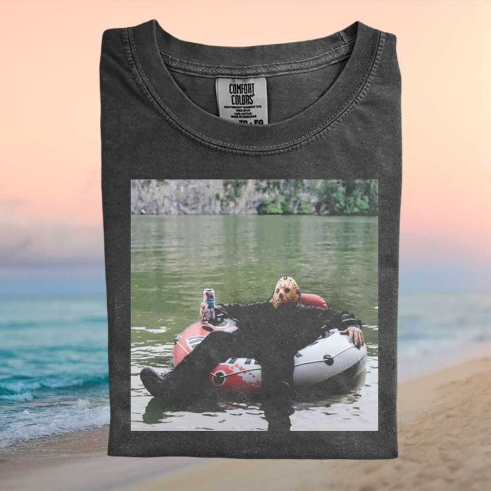 Jason Voorhees Floating In Lake With Beer Funny Horror Movie T Shirt