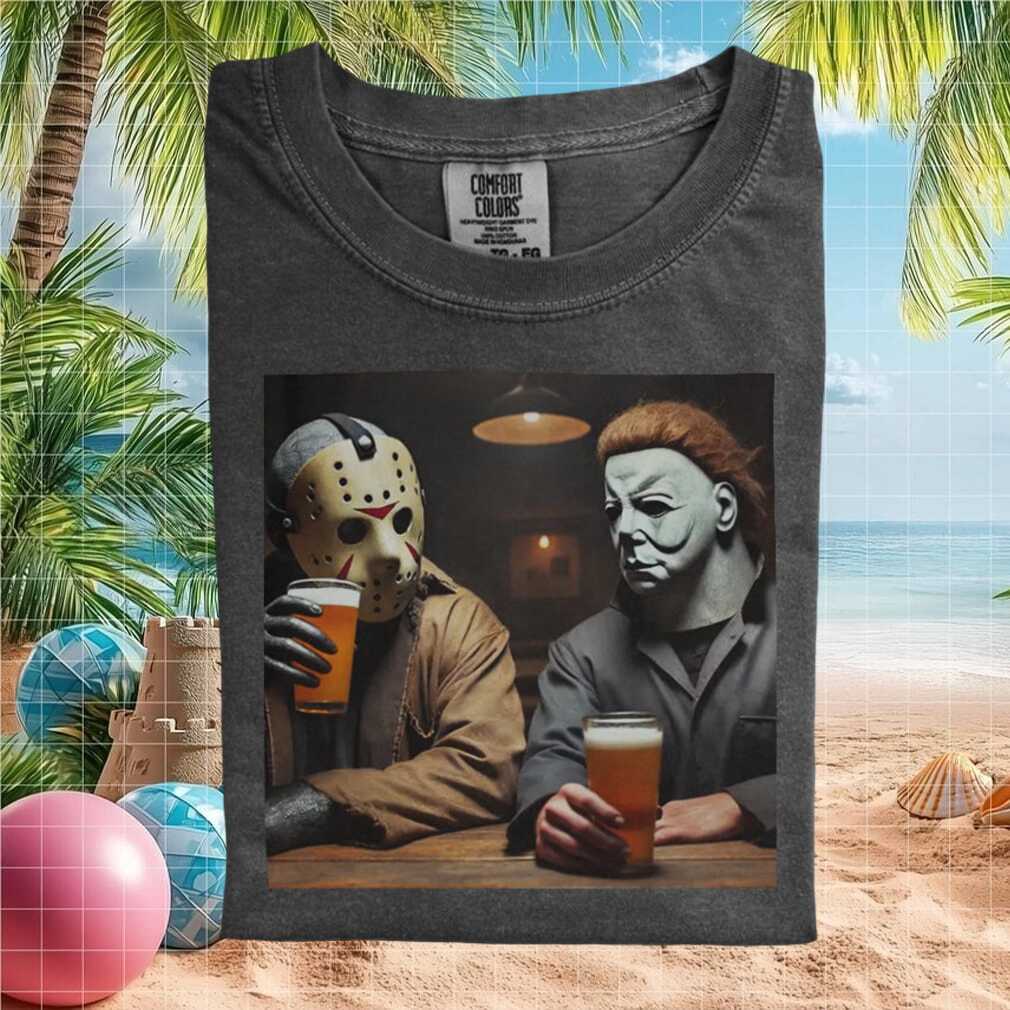Jason Voorhees Michael Myers Drinking Beer Horror Graphic T Shirt - Limotees LLC