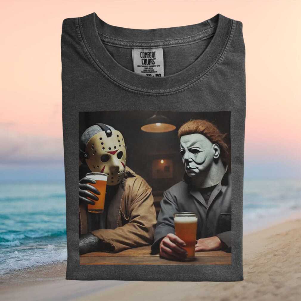 Jason Voorhees Michael Myers Drinking Beer Horror Graphic T Shirt - Limotees LLC