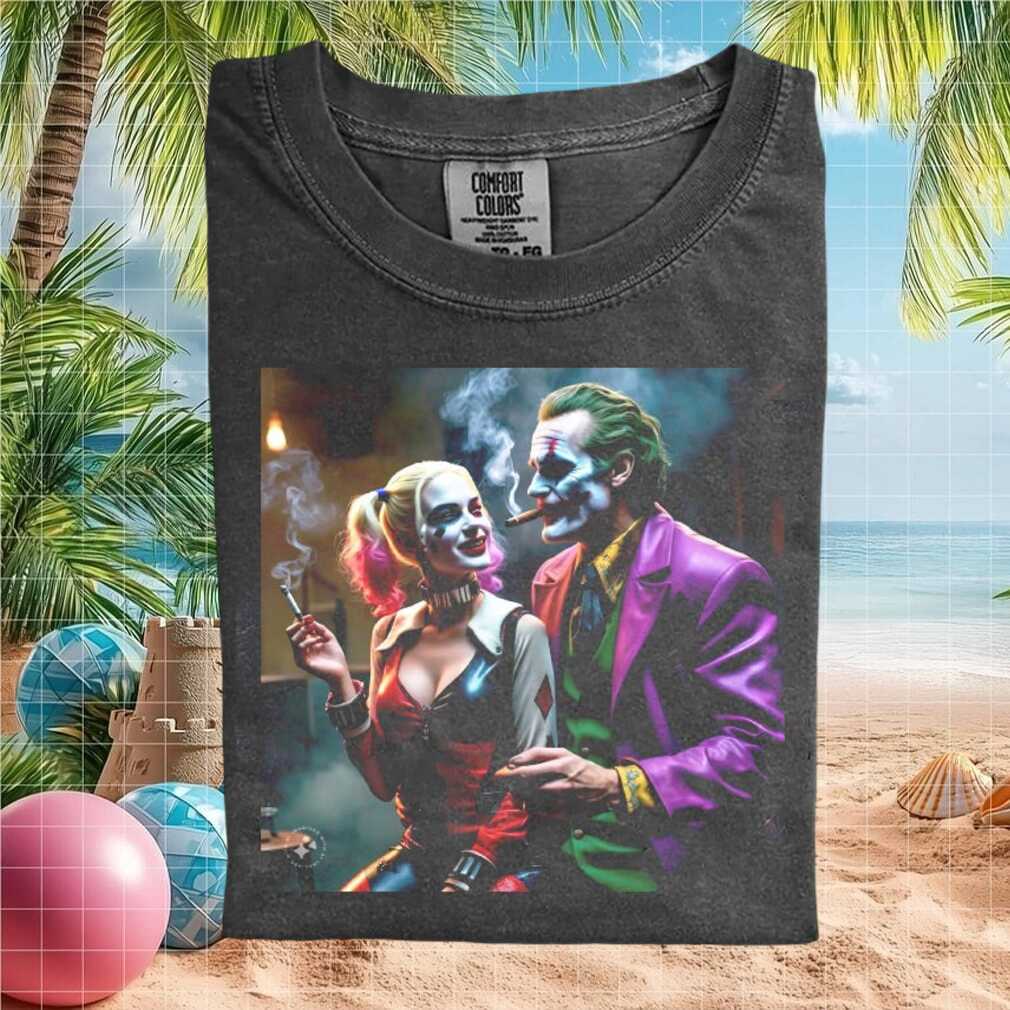 Joker and Harley Quinn Smoking Together Couple Aesthetic T Shirt - Limotees LLC
