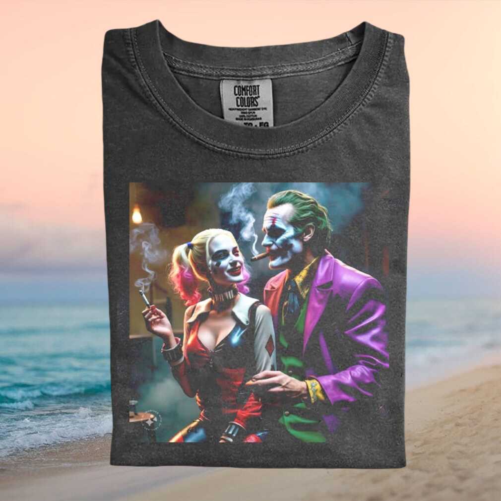 Joker and Harley Quinn Smoking Together Couple Aesthetic T Shirt - Limotees LLC