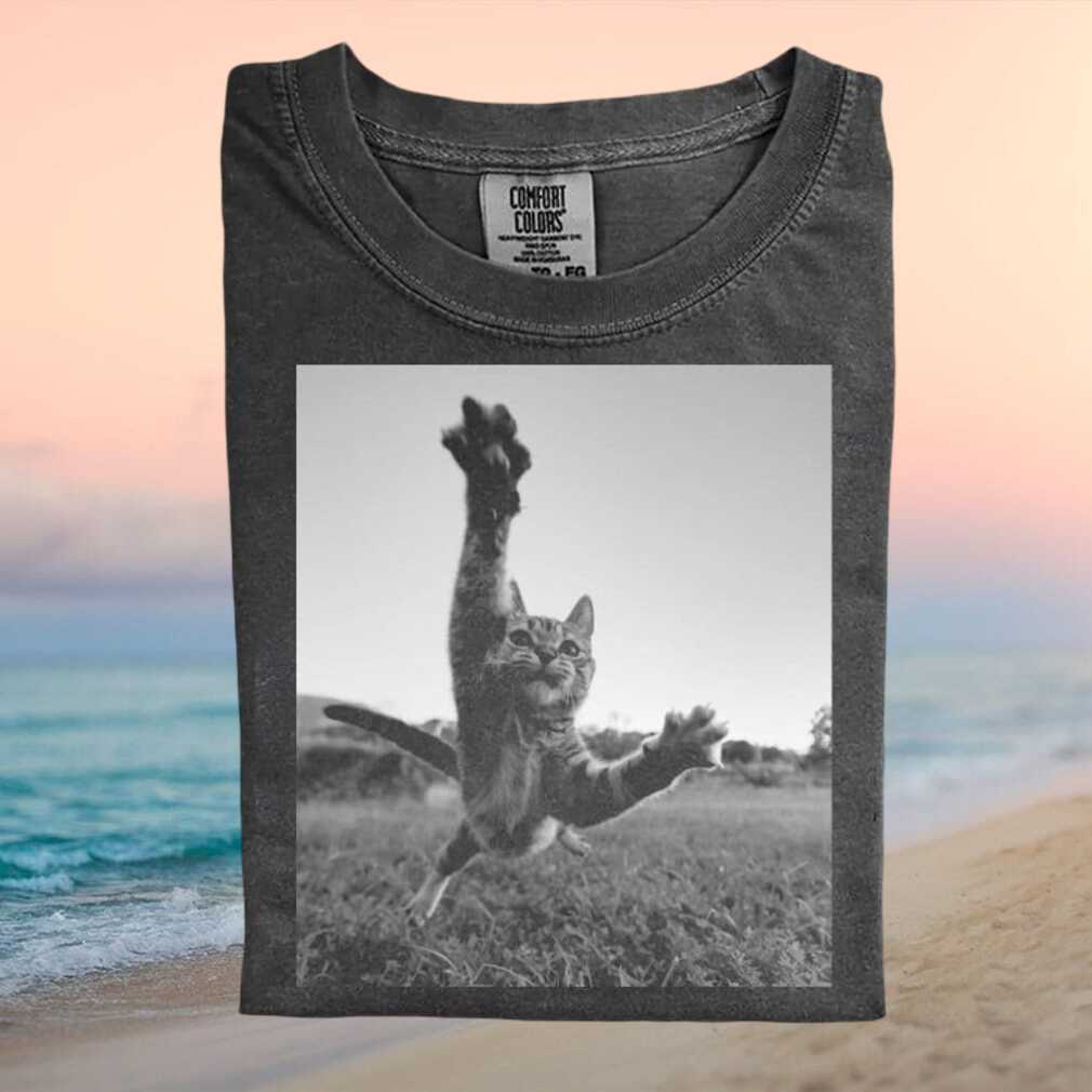 Jumping Cat Mid Air Playful Kitty T Shirt - Limotees LLC