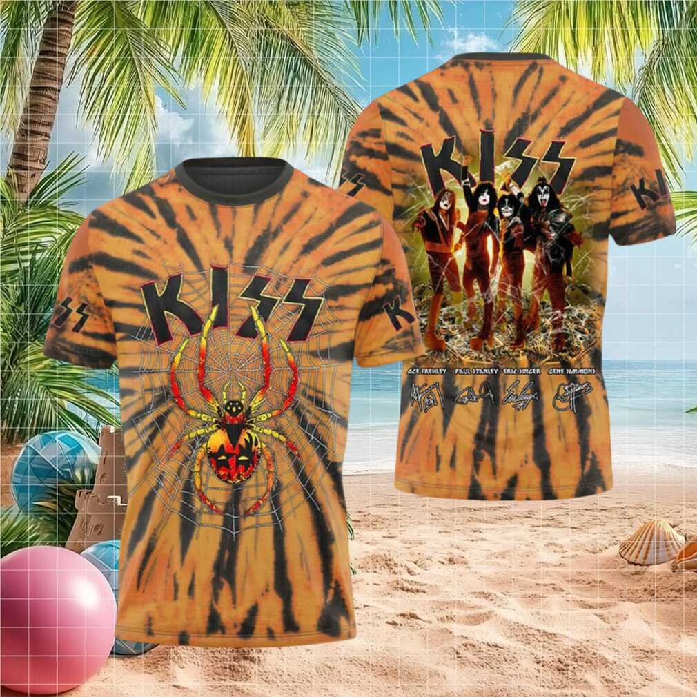 KISS Rock Band Spider Web Orange Tie Dye Signature Shirt