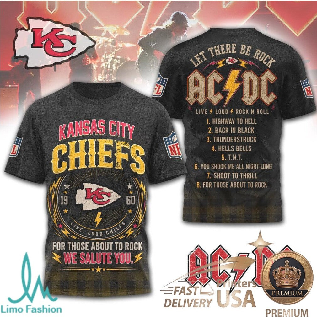Kansas City Chiefs ACDC Rock Band Mashup Vintage T Shirt - Limotees LLC