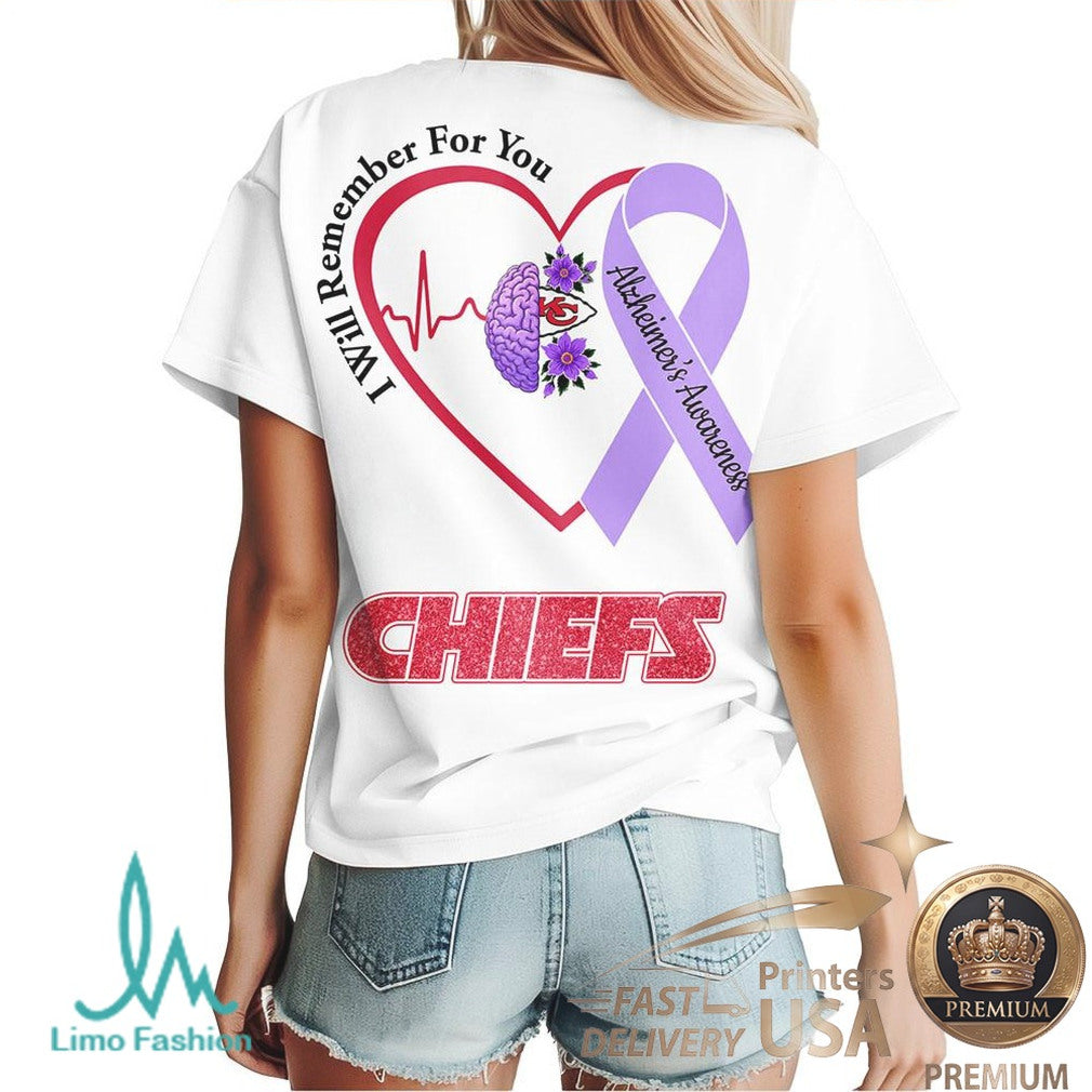 Kansas City Chiefs Alzheimer Awareness Heartbeat I Will Remember For You T Shirt - Limotees LLC
