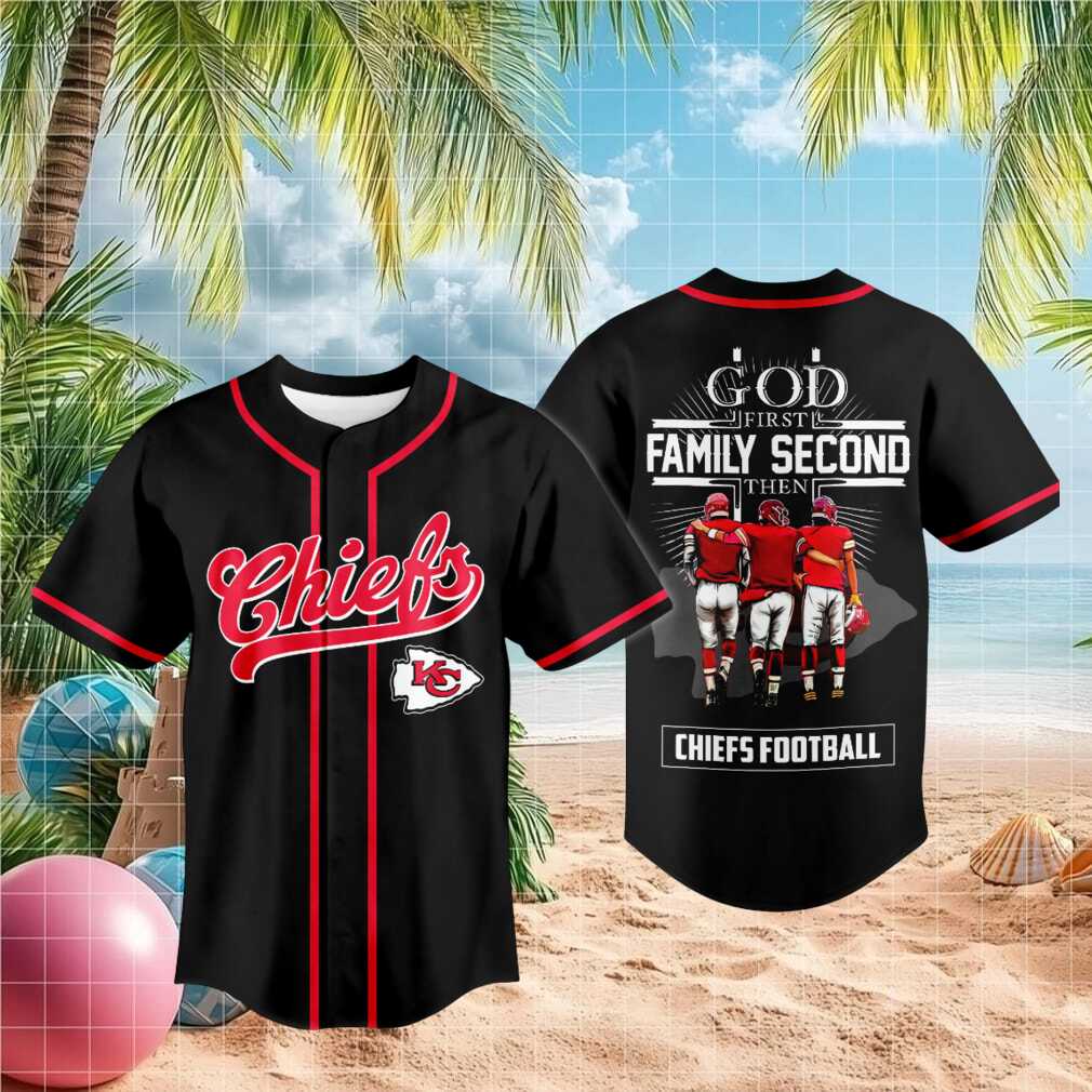 Kansas City Chiefs God First Family Second Baseball Shirt - Limotees LLC