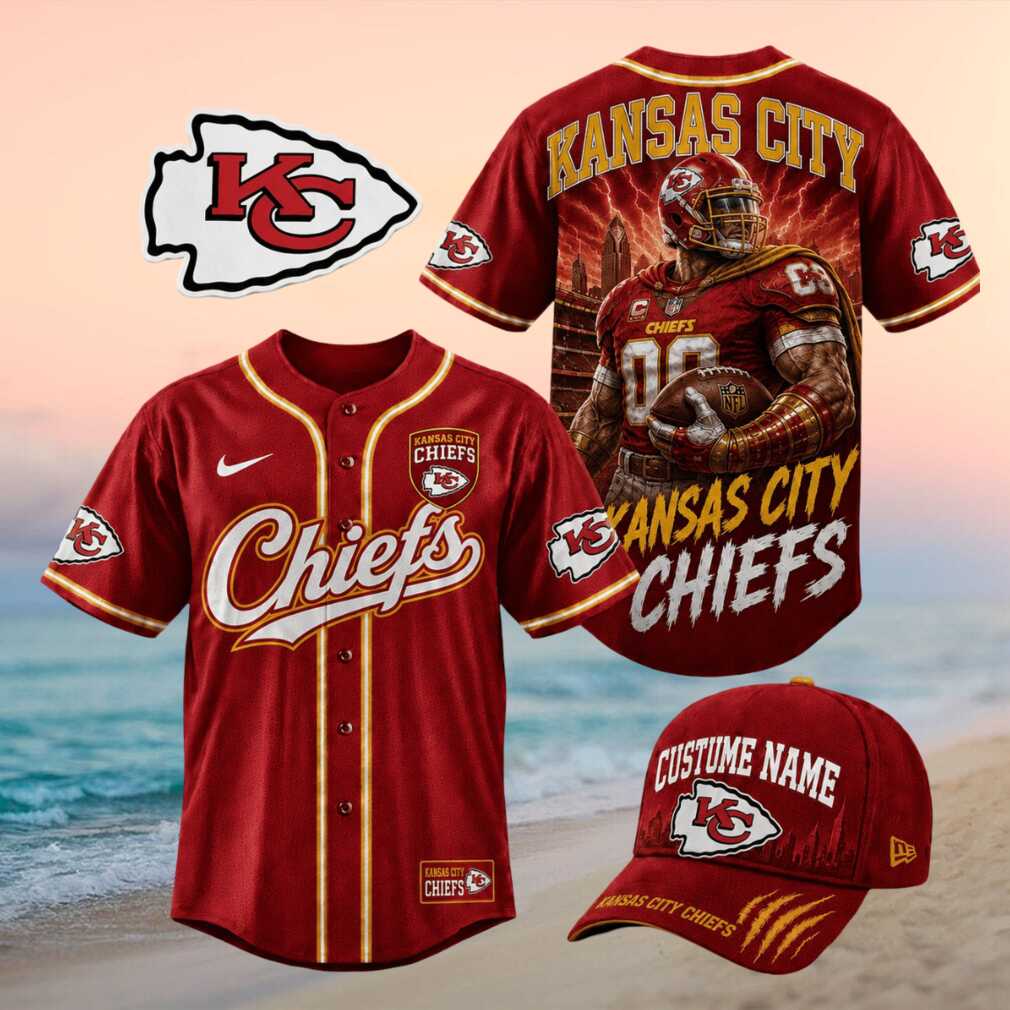 Kansas City Chiefs Muscle Player Graphic Football Baseball Jersey - Limotees LLC
