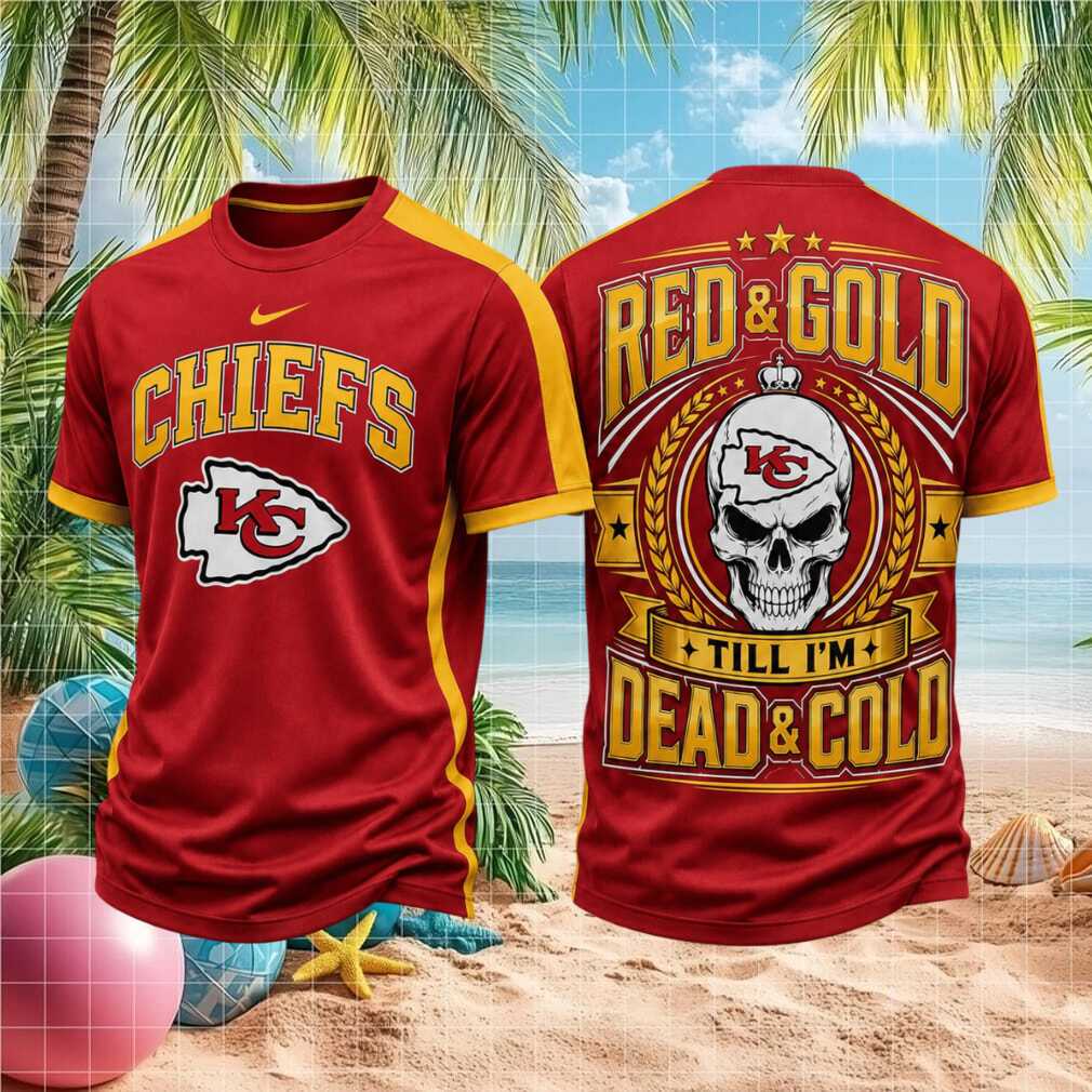 Kansas City Football Skull Red And Gold Till Im Dead And Cold Shirt - Limotees LLC