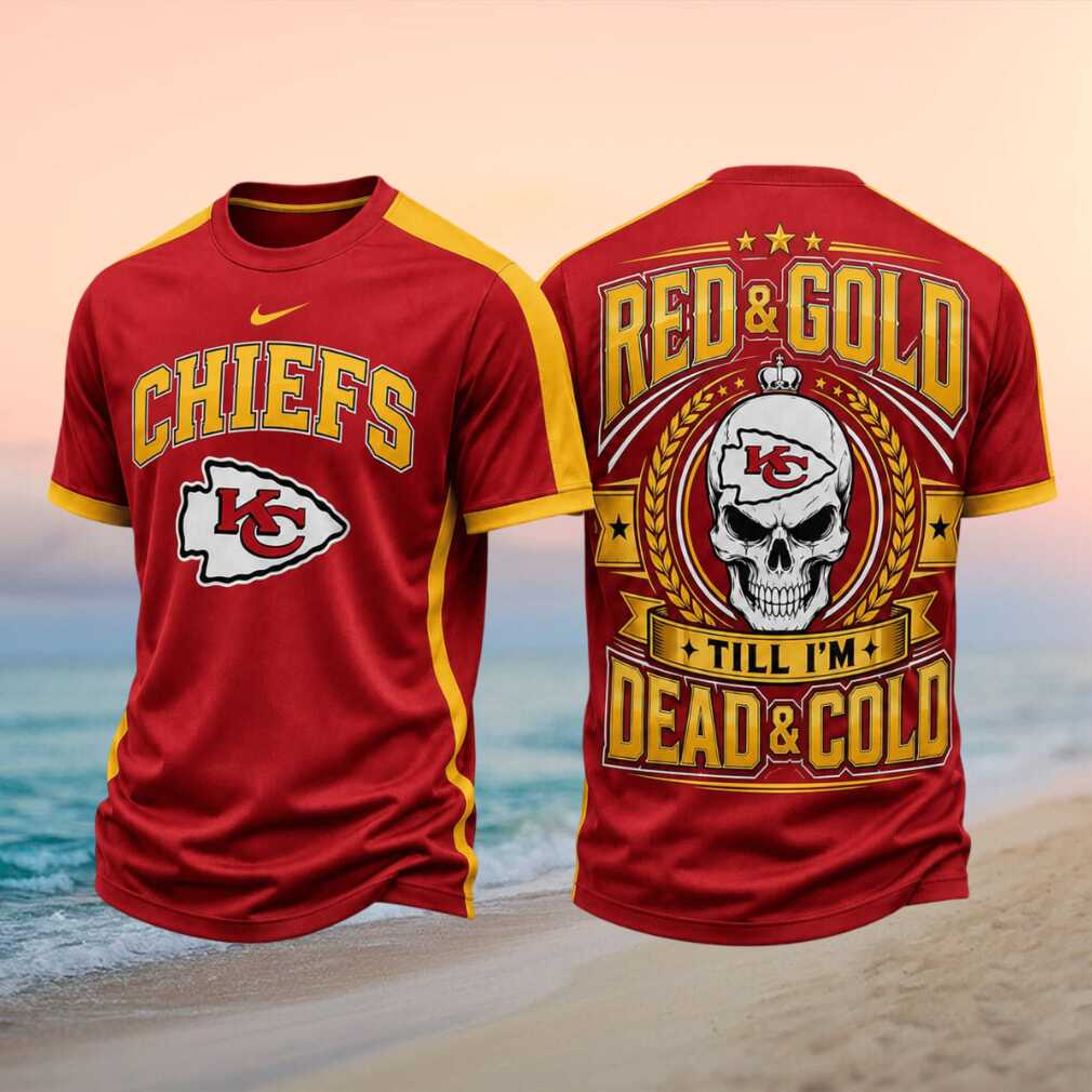 Kansas City Football Skull Red And Gold Till Im Dead And Cold Shirt - Limotees LLC