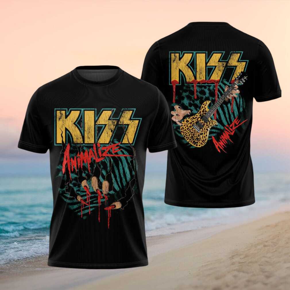 Kiss Animalize Leopard Guitar Blood Claws Vintage Rock Band Shirt