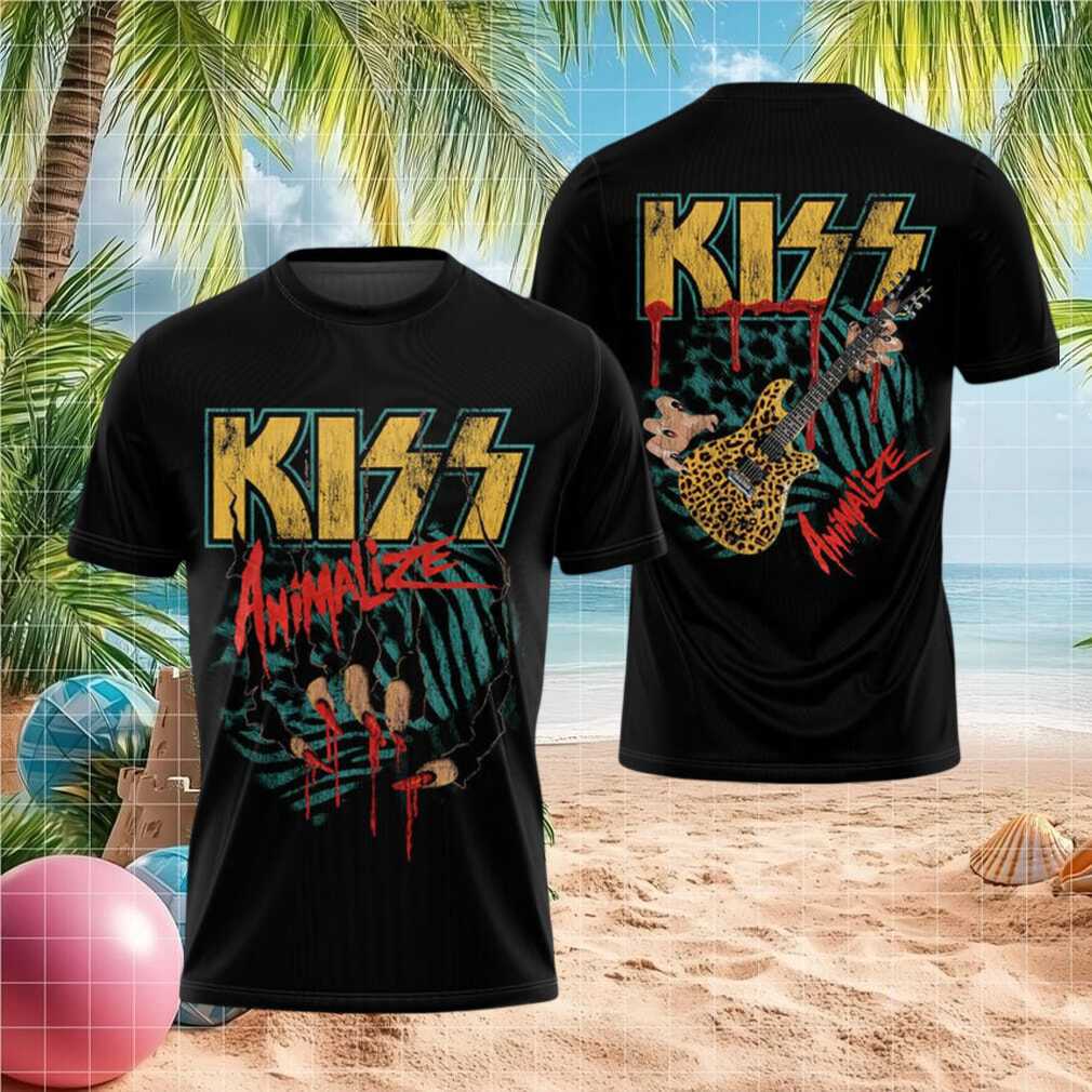 Kiss Animalize Leopard Guitar Blood Claws Vintage Rock Band Shirt