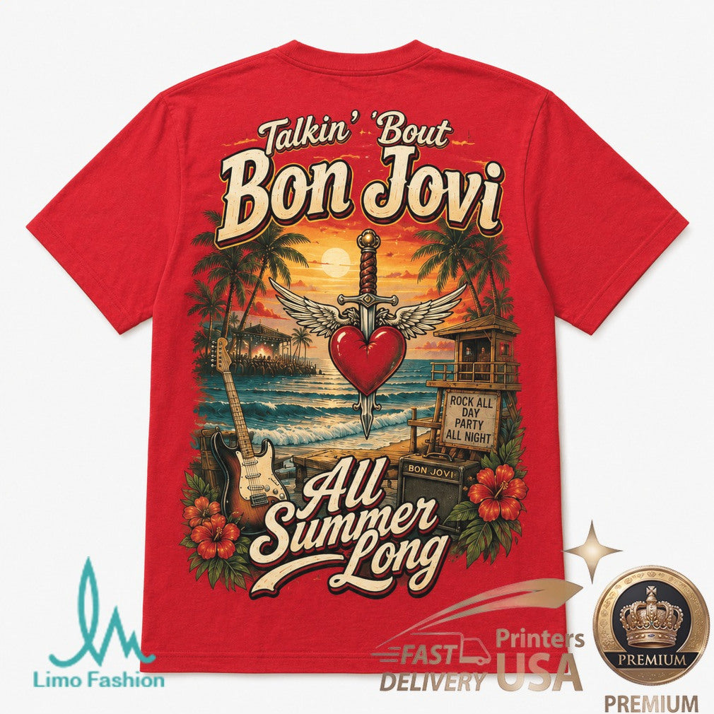 Bon Jovi Summer Vibes Rock Music Beach Party Guitar Graphic Shirt - Limotees LLC