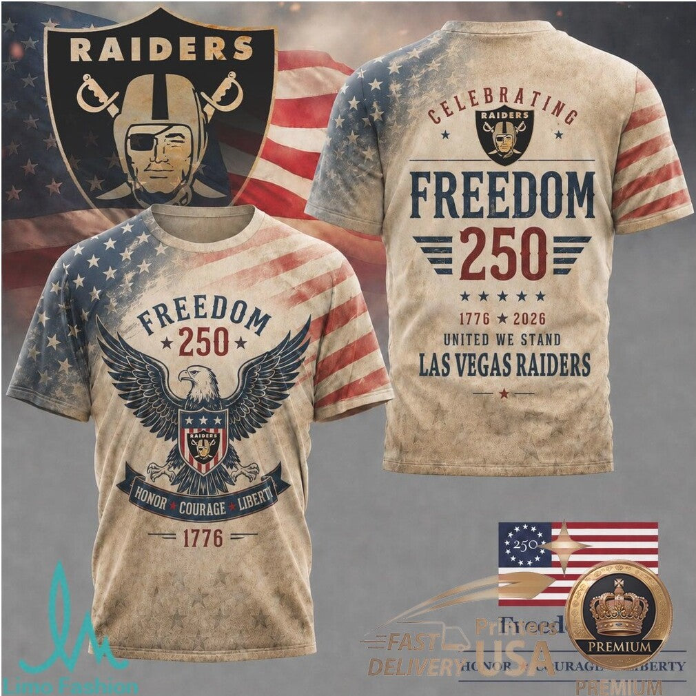 Las Vegas Raiders Freedom 250 American Flag Eagle Patriotic T Shirt - Limotees LLC