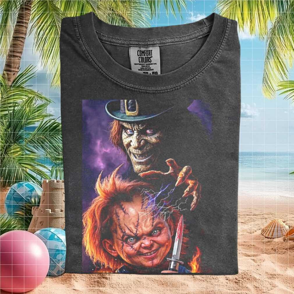 Leprechaun and Chucky Horror Movie Characters Crossover Graphic T Shirt - Limotees LLC