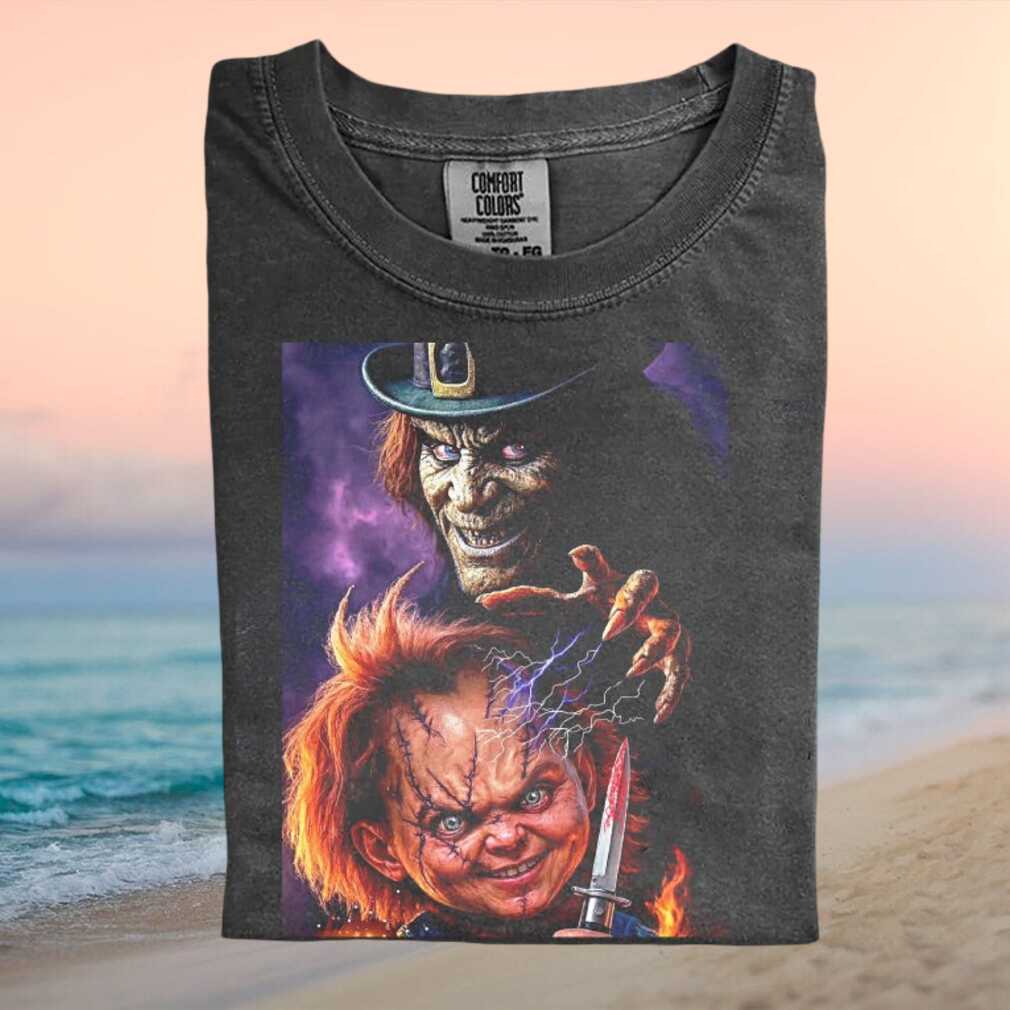 Leprechaun and Chucky Horror Movie Characters Crossover Graphic T Shirt - Limotees LLC