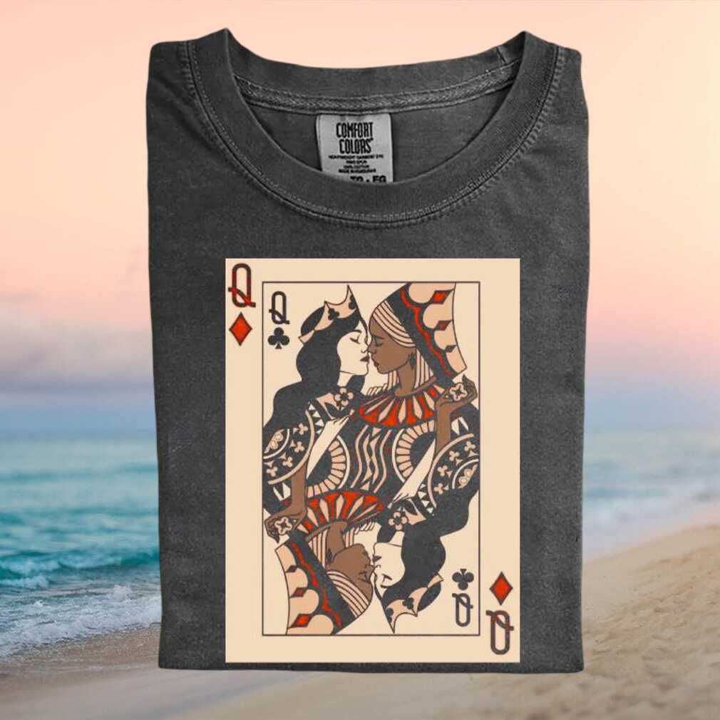 Lesbian Queen of Hearts Playing Card Romantic Pride Graphic T Shirt - Limotees LLC