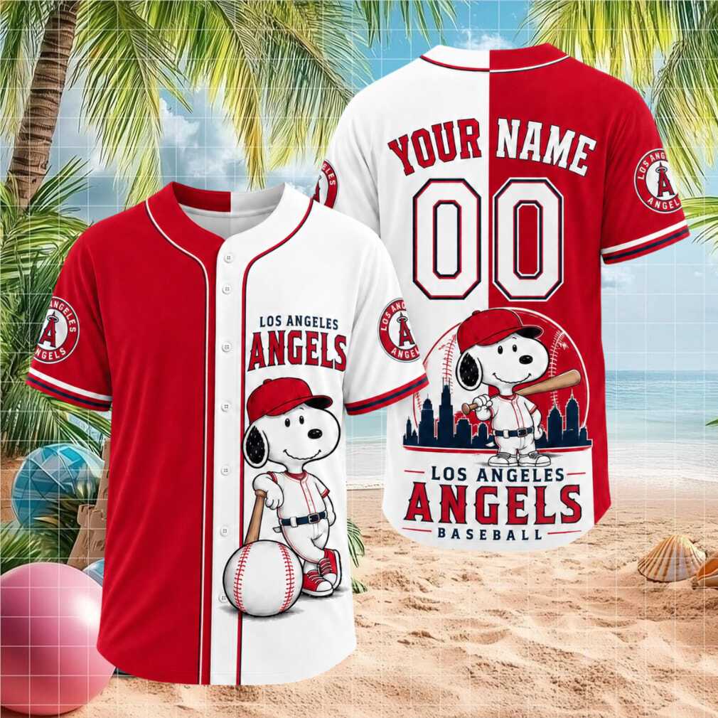 Los Angeles Angels Snoopy Mascot City Skyline Baseball Jersey