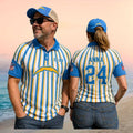 Los Angeles Chargers Custom Name Number Est 1960 Striped Polo Football Fan Gift Shirt