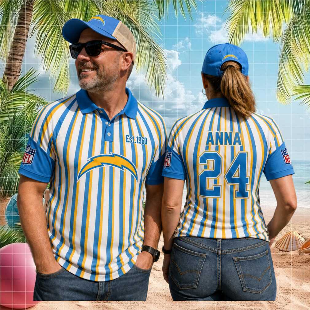 Los Angeles Chargers Custom Name Number Est 1960 Striped Polo Football Fan Gift Shirt