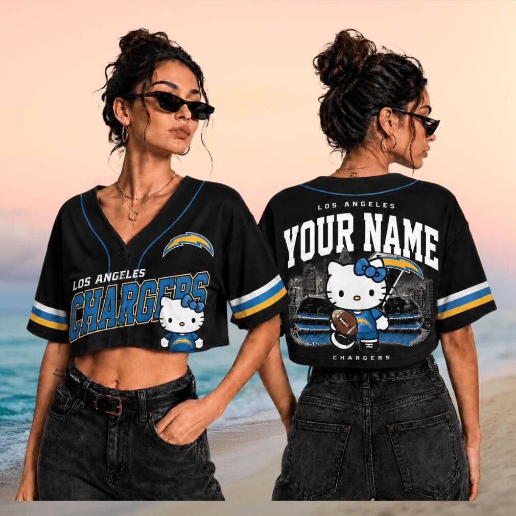 Los Angeles Chargers Hello Kitty Stadium Mascot Custom Name Baseball Shirt