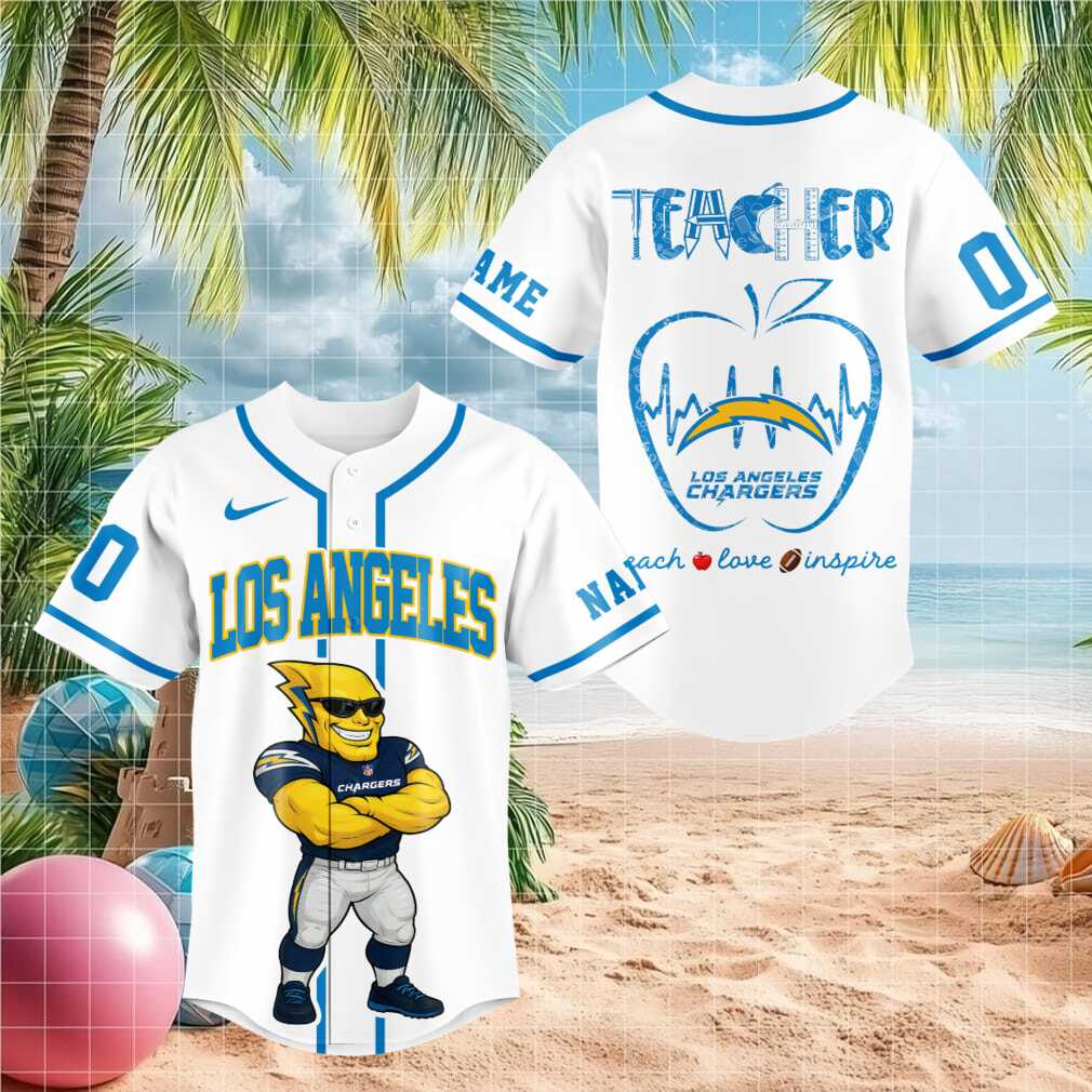 Los Angeles Chargers Mascot Lightning Teacher Heartbeat Baseball Shirt