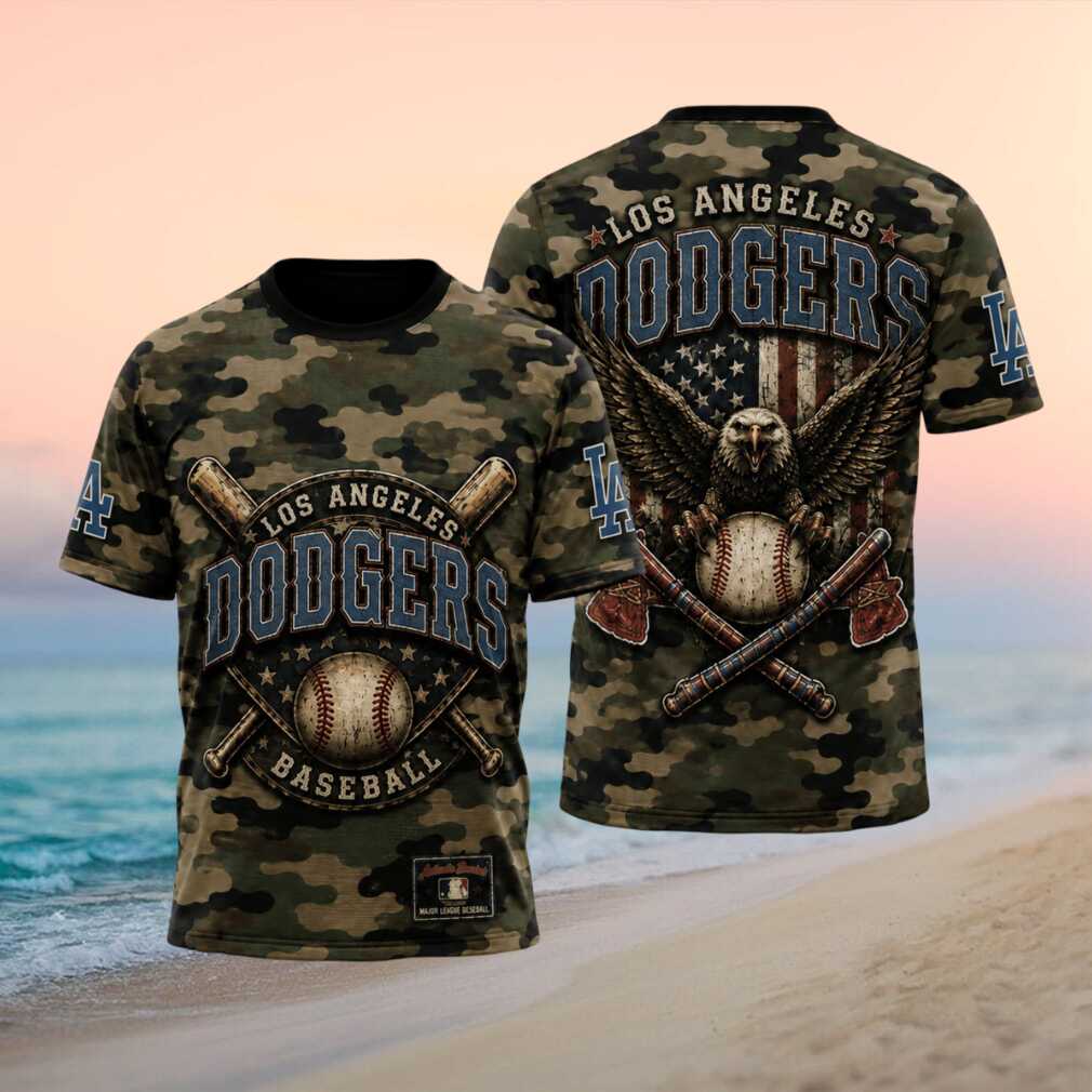 Los Angeles Dodgers Eagle American Flag Camo Baseball T Shirt - Limotees LLC