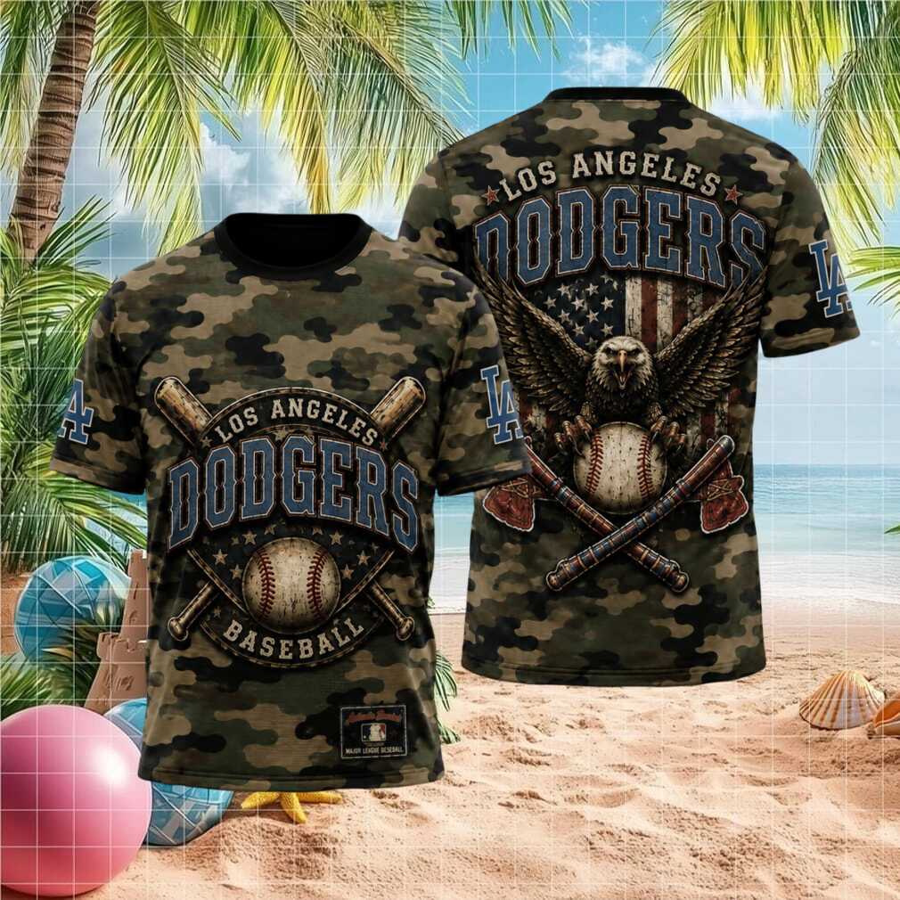 Los Angeles Dodgers Eagle American Flag Camo Baseball T Shirt - Limotees LLC