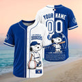 Los Angeles Dodgers Snoopy Custom Name Split Color Baseball Jersey - Limotees LLC