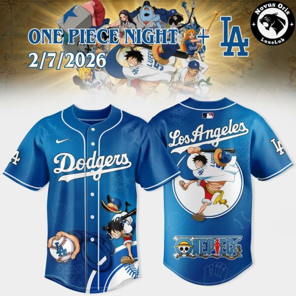 Los Angeles Dodgers x One Piece Night Luffy Baseball Jersey