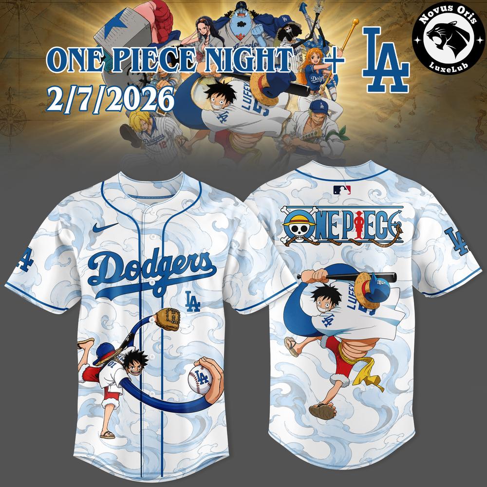 Los Angeles Dodgers x One Piece Night Luffy Baseball Jersey