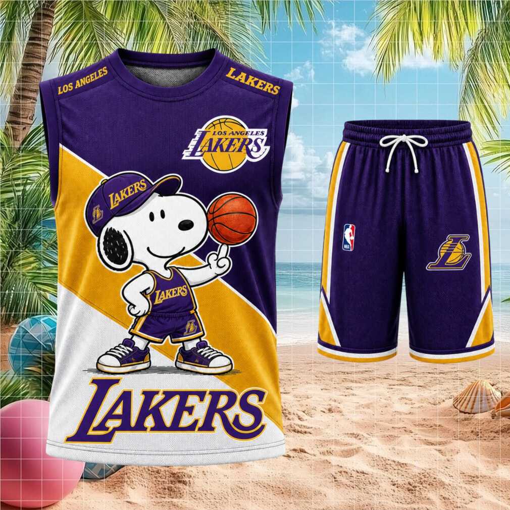 Los Angeles Lakers Snoopy Mascot Basketball Shorts Shirt
