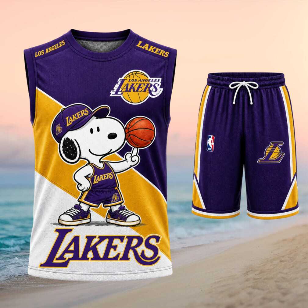 Los Angeles Lakers Snoopy Mascot Basketball Shorts Shirt