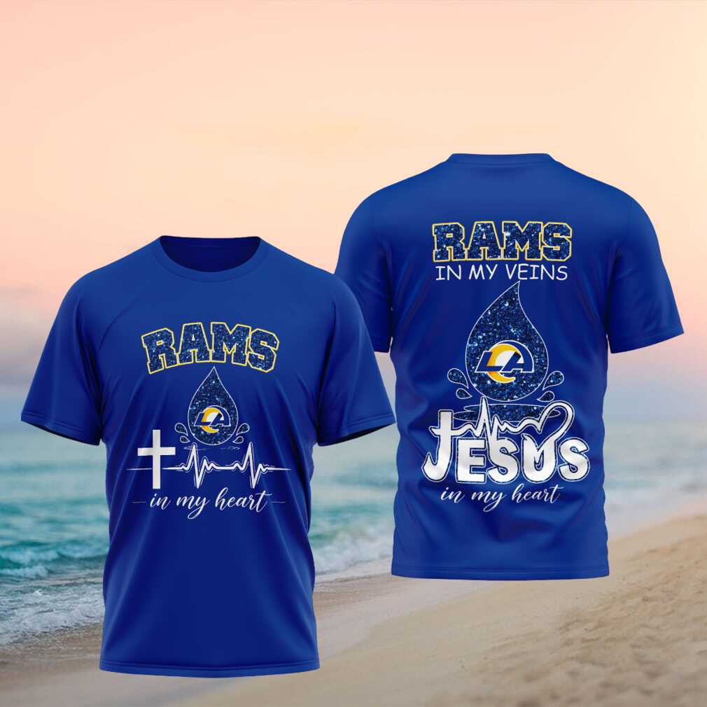 Los Angeles Rams Cross Jesus Heartbeat Faith Shirt - Limotees LLC