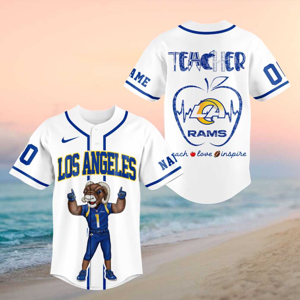 Los Angeles Rams Mascot Ram Teacher Heartbeat Baseball Shirt