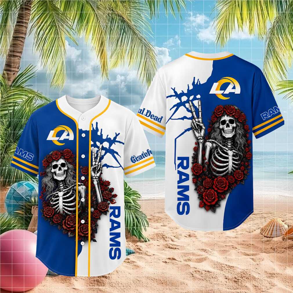 Los Angeles Rams Skeleton Grateful Roses Baseball Shirt - Limotees LLC