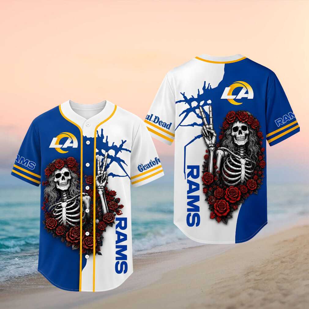 Los Angeles Rams Skeleton Grateful Roses Baseball Shirt - Limotees LLC